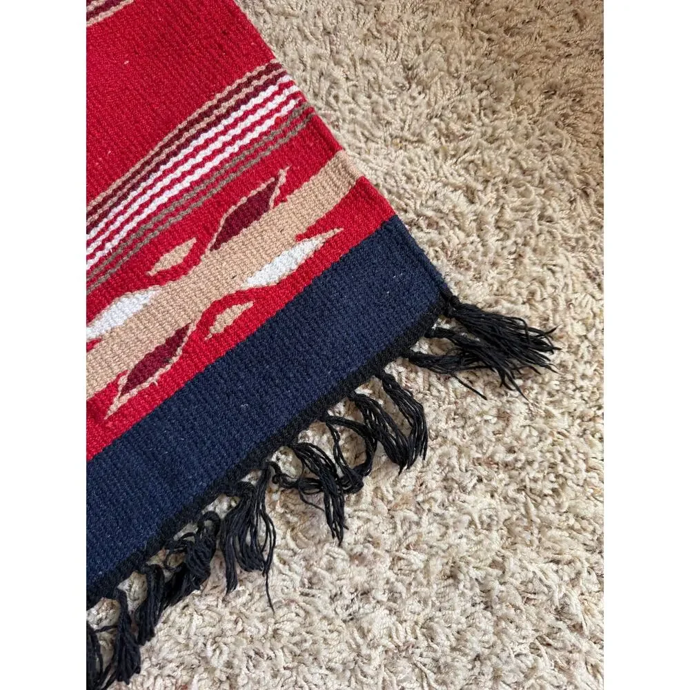 Southwest Woven Red/Blue Rug 34x18 Small Cowboy Retro New Mexico